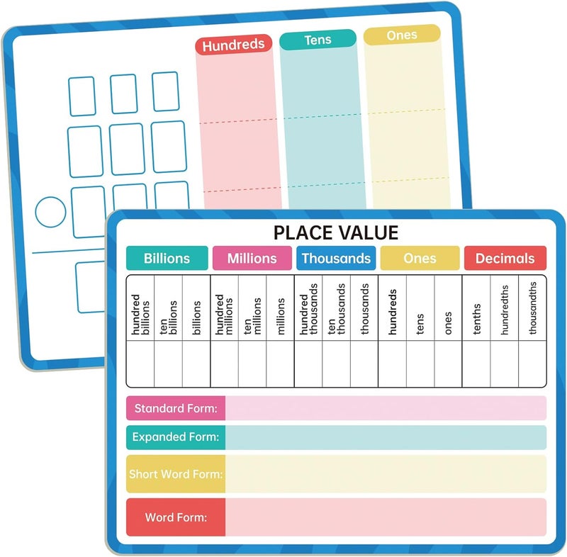 LUHEAGU Dry Erase Place Value Whiteboard, 9" x 12" Double Sided Place Value Chart,Engage with Place Values from Billions to Decimals for Math Manipulatives, Learning Tool for Students & Kids - Image 1